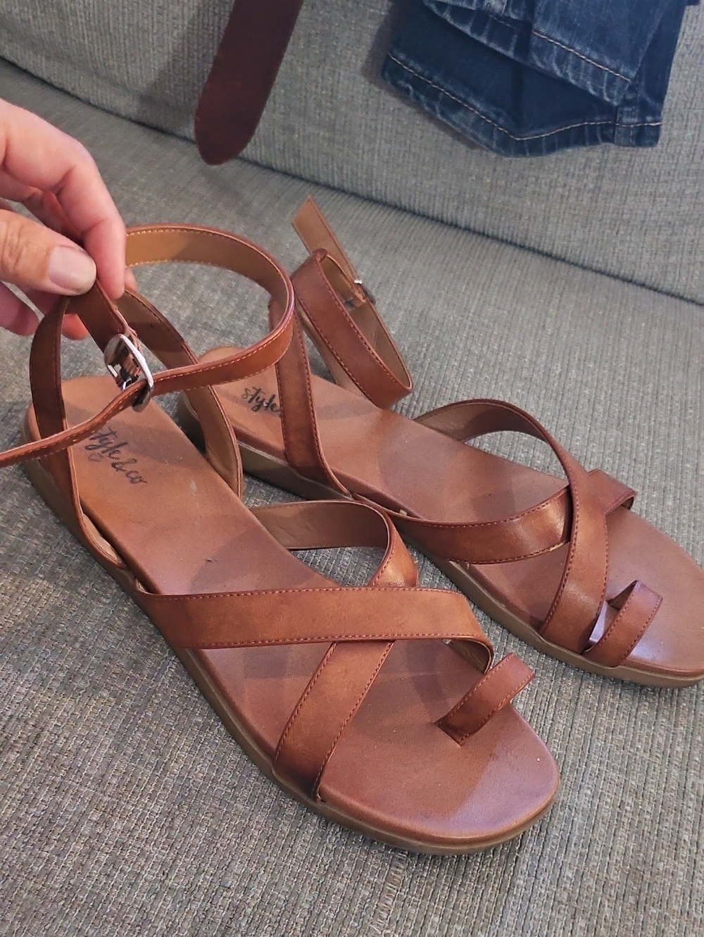 Style & Co. Brown Leather Look Strappy Sandals